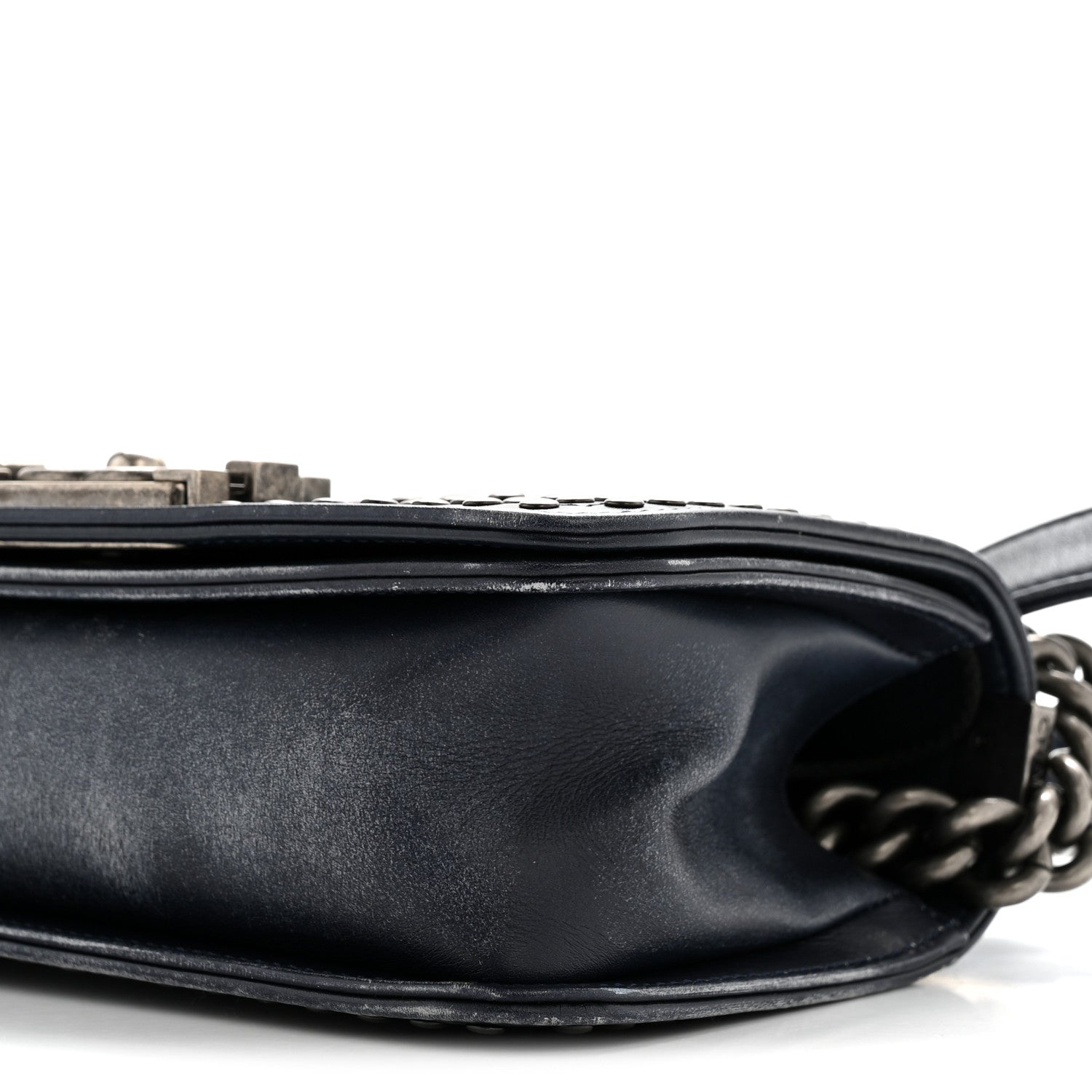 Chanel Faded Calfskin Quilted Small Studded Boy Flap Navy 10 of 13