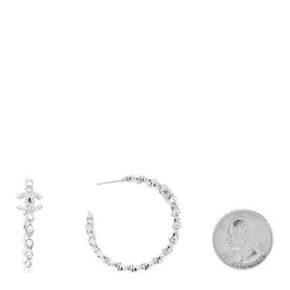 Chanel Metal Crystal CC Hoop Earrings Silver 2 of 4