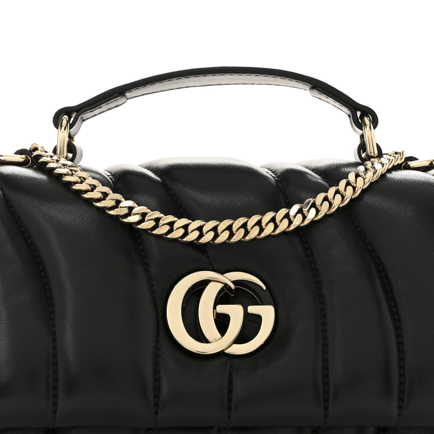 Lambskin Quilted Mini GG Milano Top Handle Shoulder Bag Black