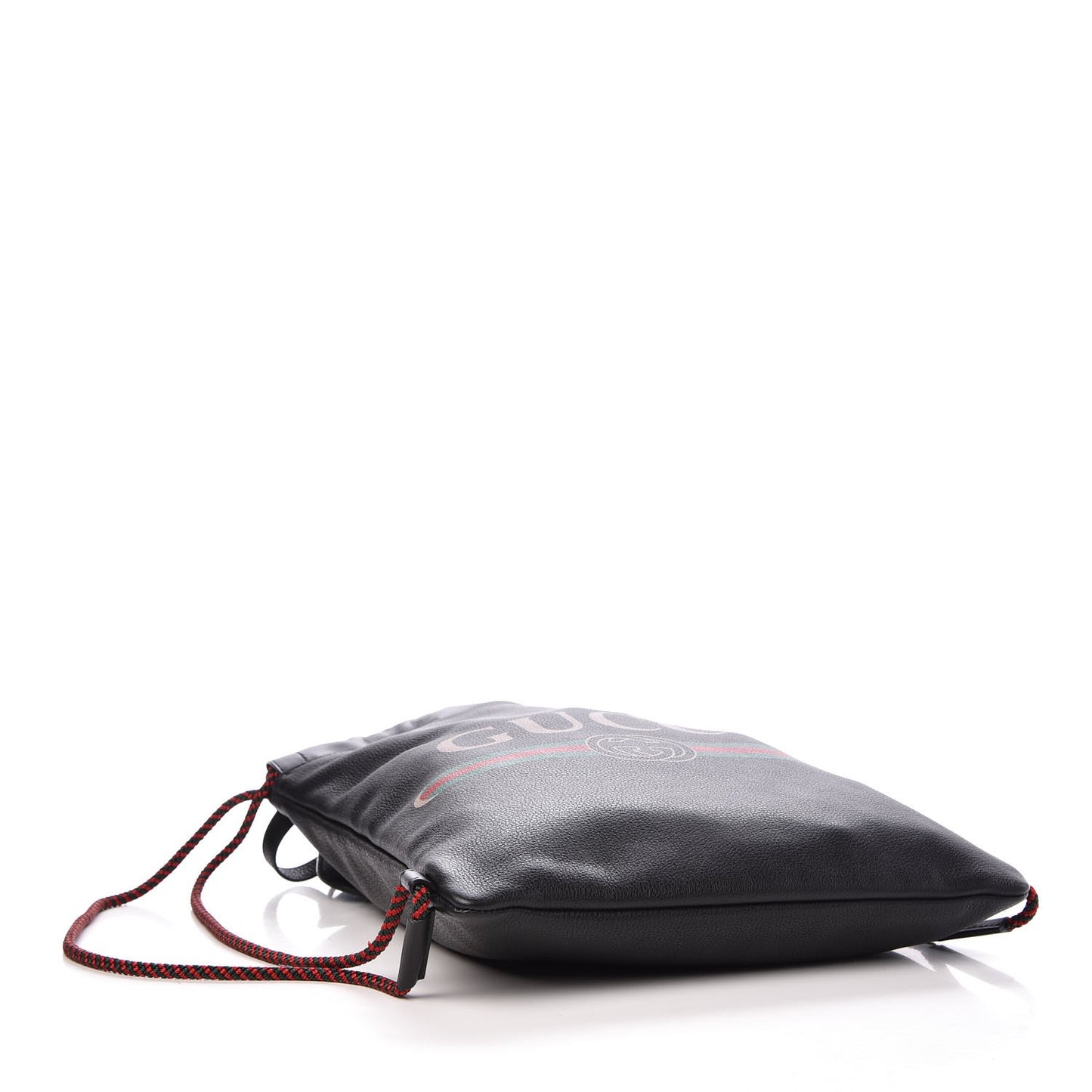 Calfskin Logo Drawstring Backpack Black
