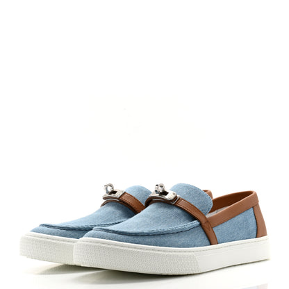 Hermes Denim Calfskin Womens Game Slip On Sneakers 39 Bleu Clair Gold 3 of 13