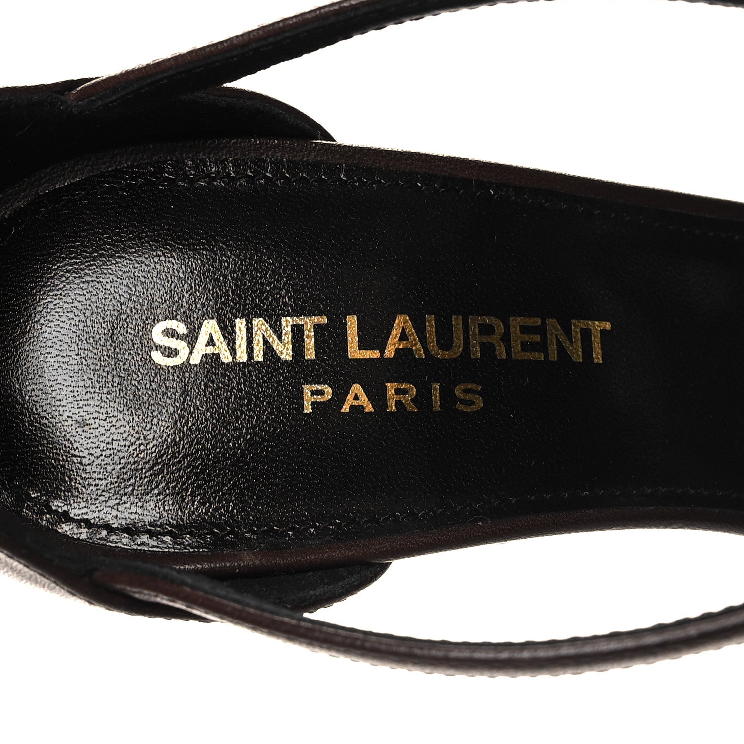 Saint Laurent Calfskin Cassandra Palm Logo 110 Ankle Strap Sandals 38 Black 8 of 9