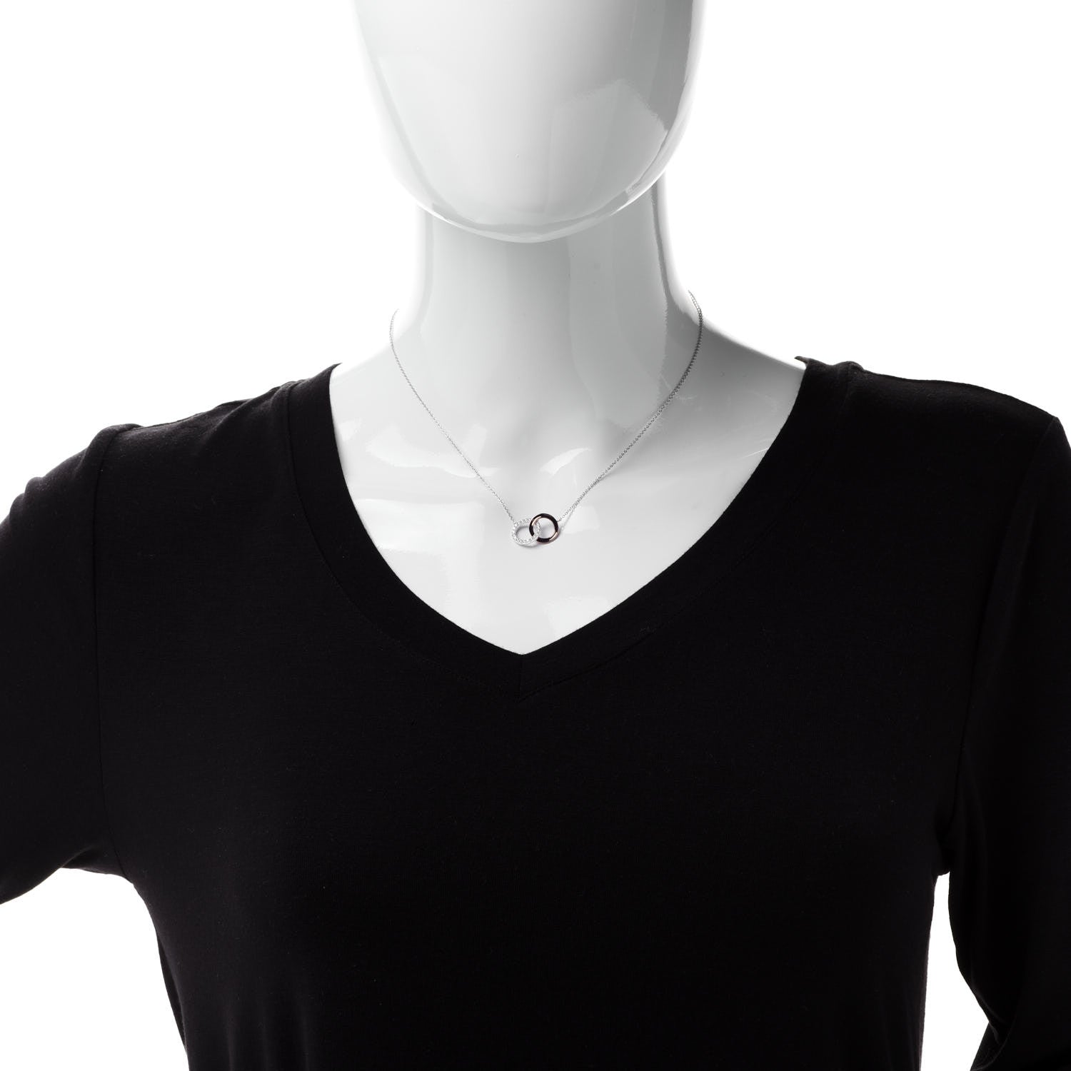 Tiffany 18K White Rose Gold Diamond Double Interlocking Circles Pendant Necklace 2 of 5