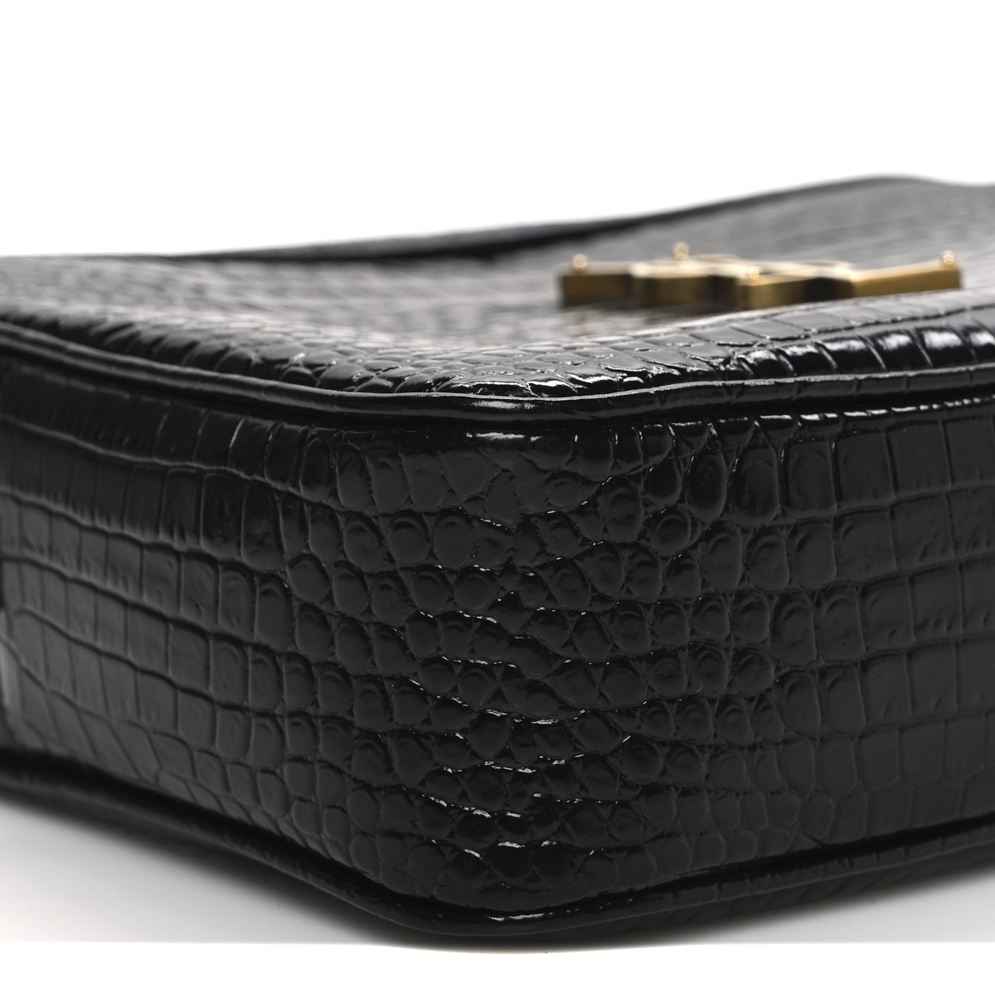 Patent Calfskin Crocodile Embossed Monogram Lou Camera Bag Black