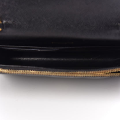 Saint Laurent Grain De Poudre Matelasse Chevron Monogram Envelope Chain Wallet Black 5 of 10