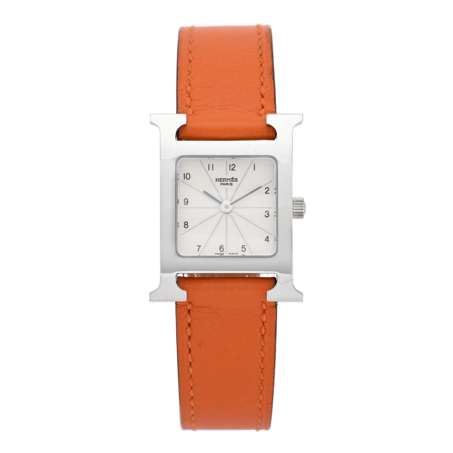 Hermes Stainless Steel Swift 21mm Heure H Hour Quartz Watch Orange 1 of 5