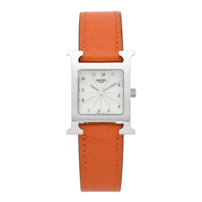 Hermes Stainless Steel Swift 21mm Heure H Hour Quartz Watch Orange 1 of 5