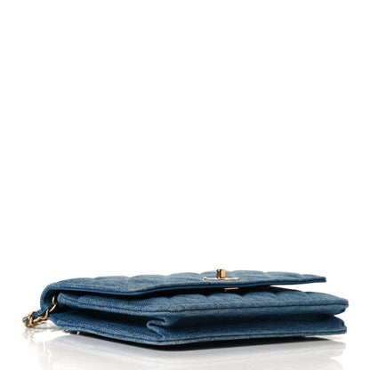 Chanel Denim Quilted CC Pearl Crush Wallet On Chain WOC Blue 4 of 13