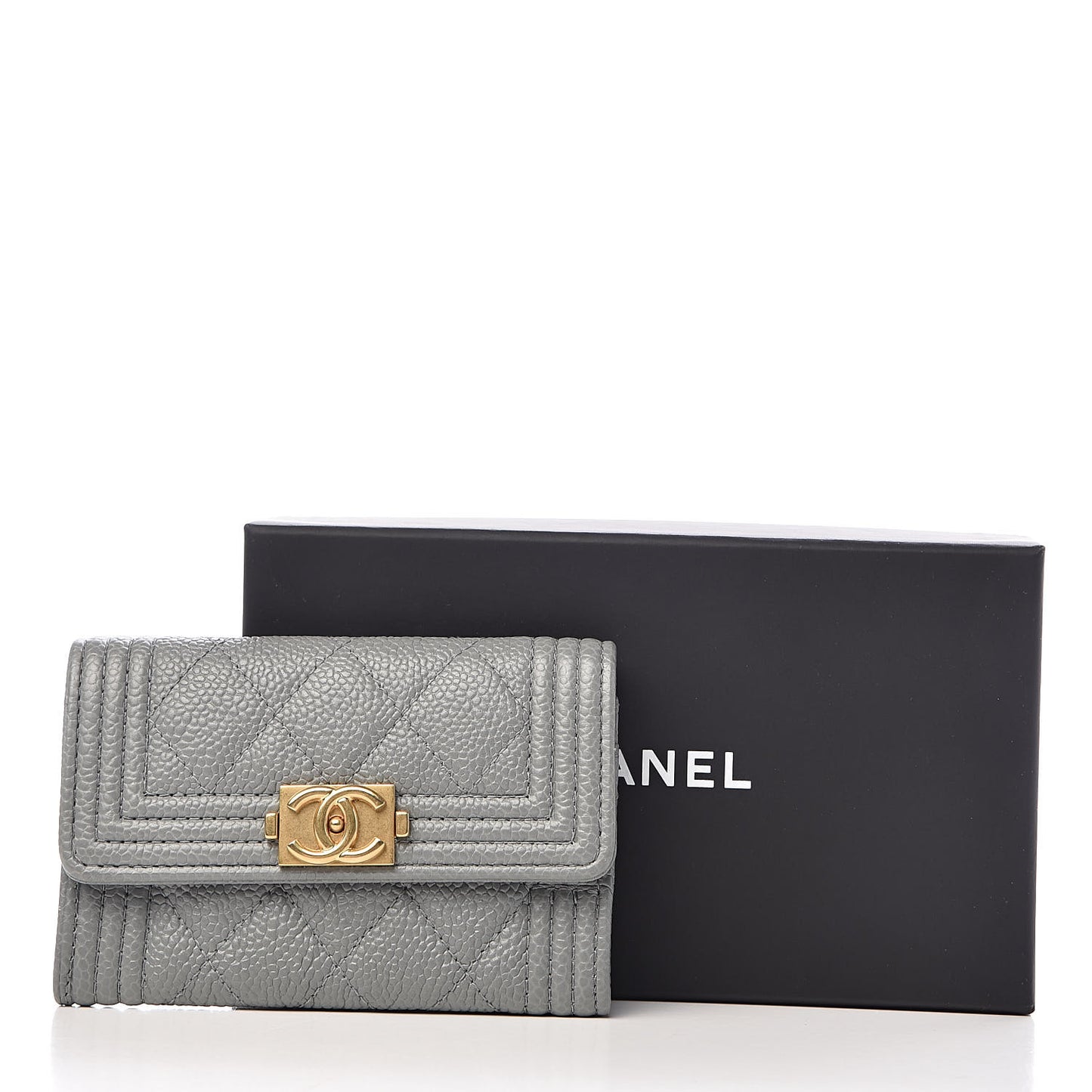 Caviar Quilted Boy Flap Card Holder Grey