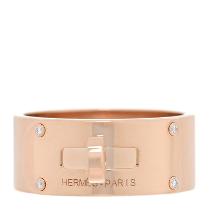 Hermes 18K Rose Gold Diamond GM Kelly Ring 53 6.5 1 of 4