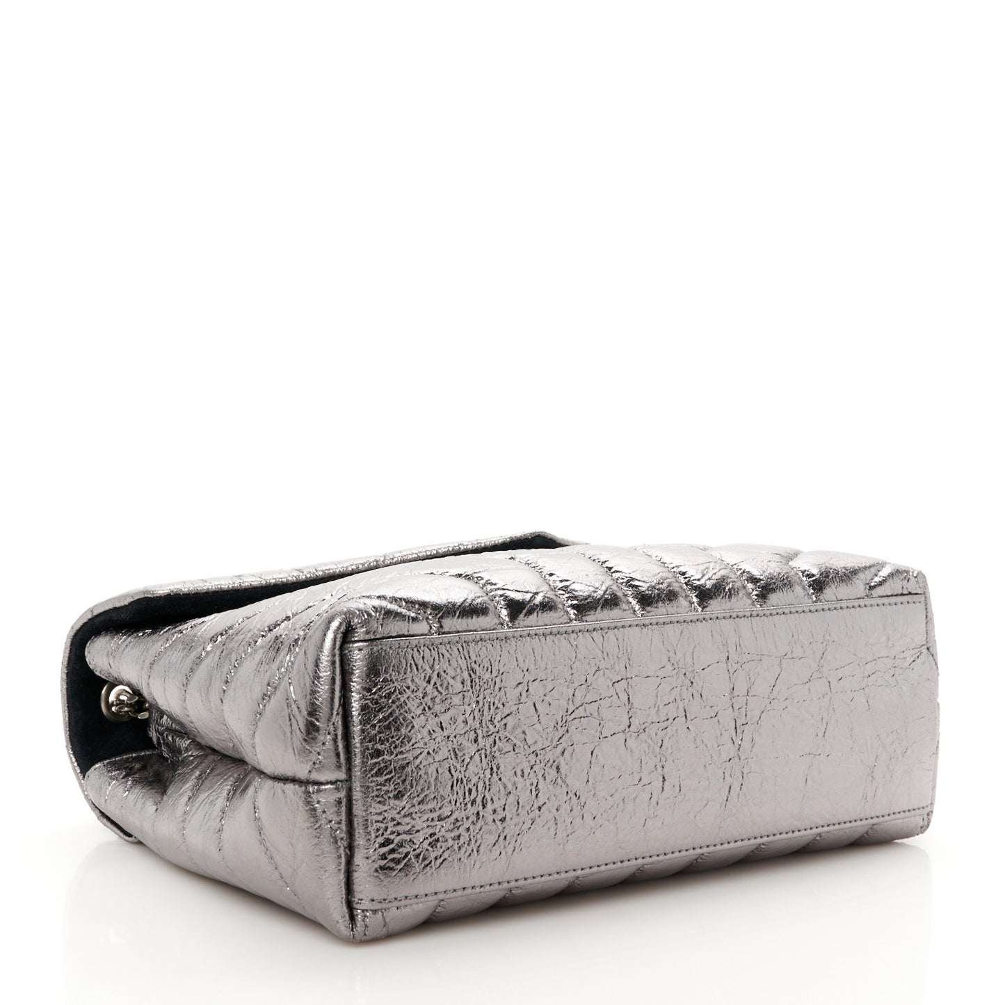 Metallic Calfskin Y Quilted Monogram Small Loulou Chain Satchel Acciaio
