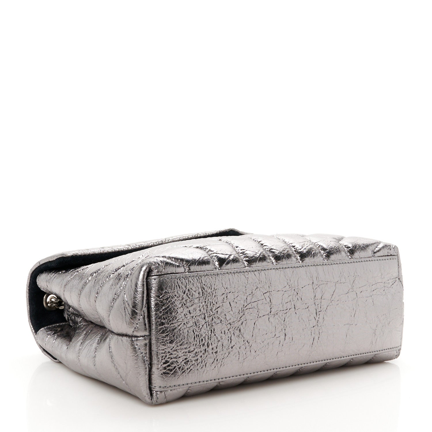 Saint Laurent Metallic Calfskin Y Quilted Monogram Small Loulou Chain Satchel Acciaio 4 of 10