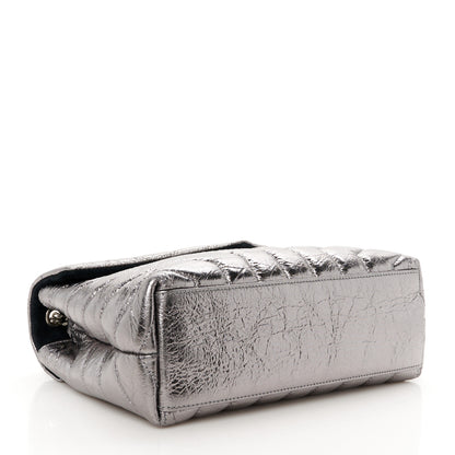 Saint Laurent Metallic Calfskin Y Quilted Monogram Small Loulou Chain Satchel Acciaio 4 of 10