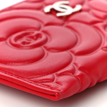 Chanel Lambskin Camellia Embossed Card Holder Red 10 of 12