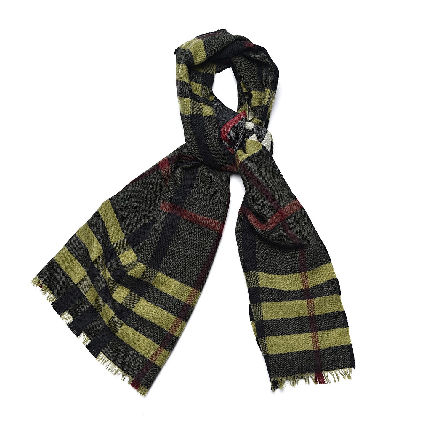 Wool Check Lightweight Scarf Green
