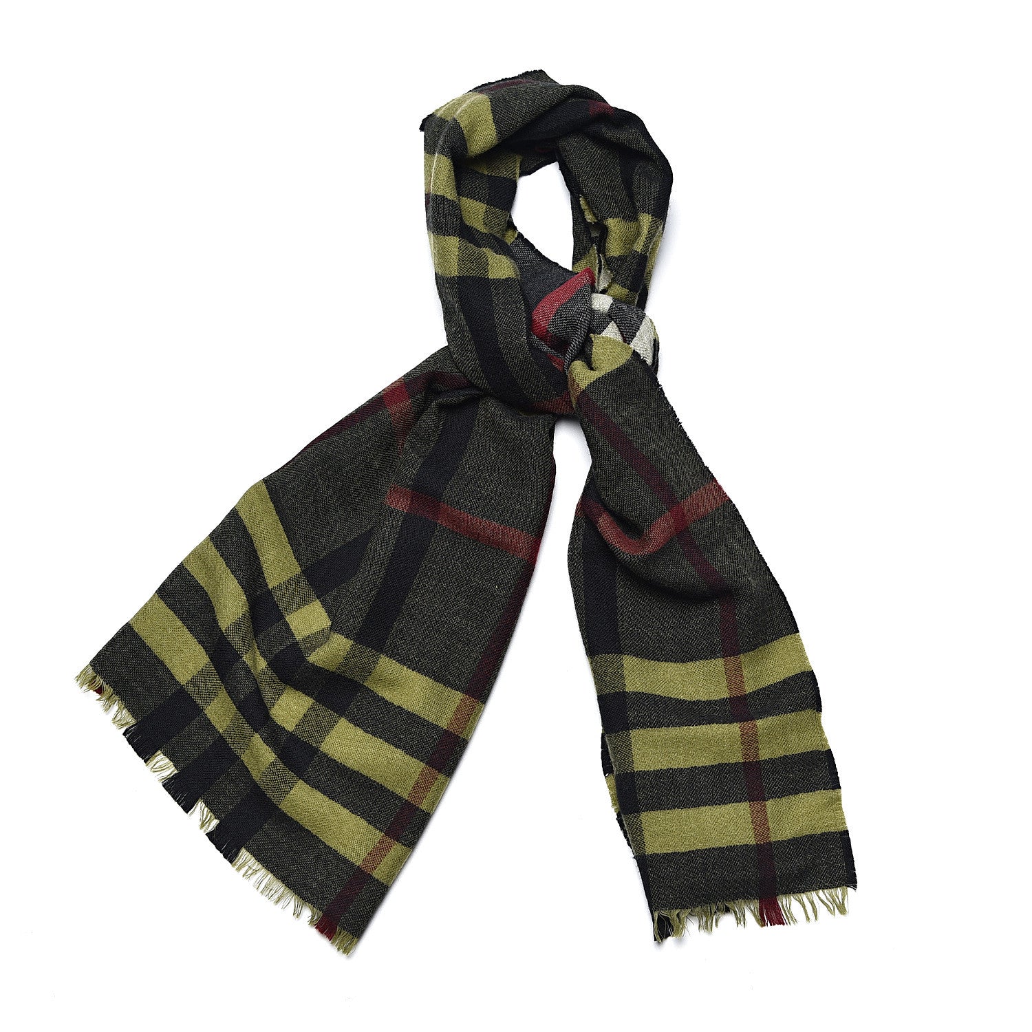 Burberry Wool Check Lightweight Scarf Green 1 of 5