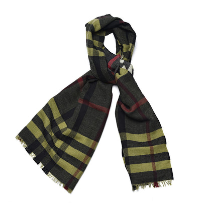 Burberry Wool Check Lightweight Scarf Green 1 of 5