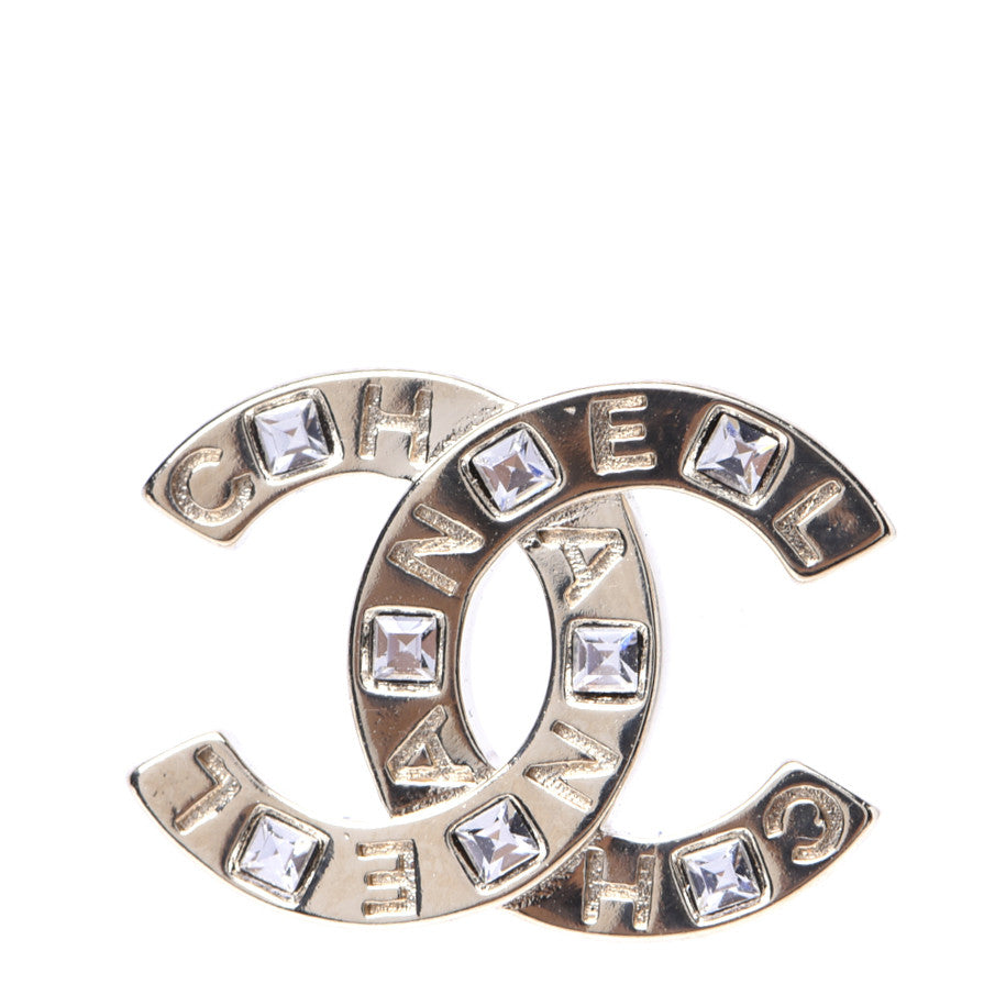 Crystal Metal CC Paris Button Stud Earrings Gold