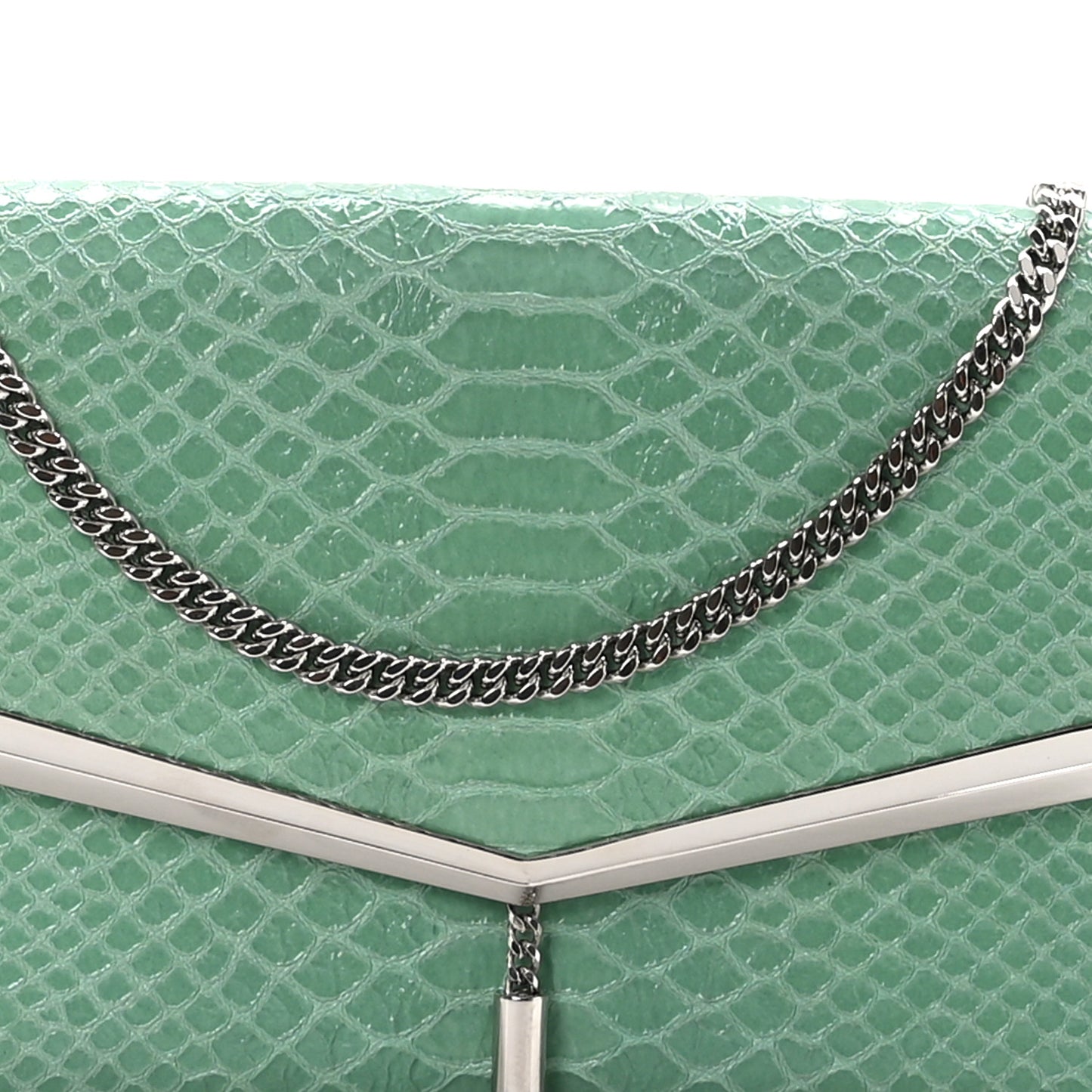 Snakeskin Embossed Chain Clutch Miami Mint
