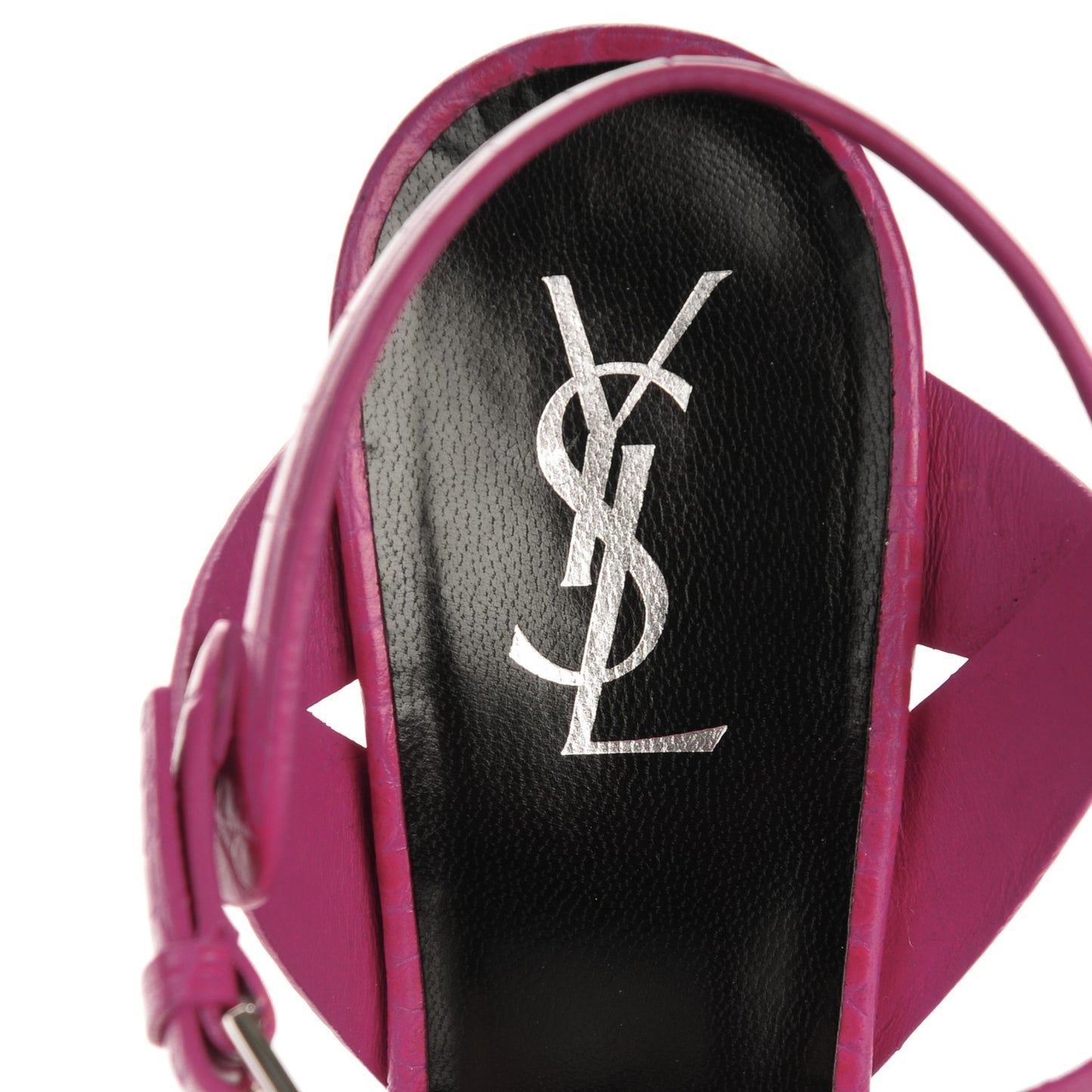 Calfskin Crocodile Embossed Tribute 105 Platform Sandals 40 Fuchsia Heroine