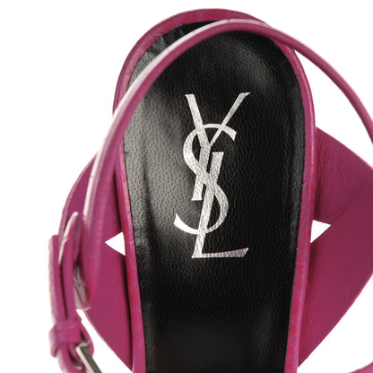 Saint Laurent Calfskin Crocodile Embossed Tribute 105 Platform Sandals 40 Fuchsia Heroine 7 of 8