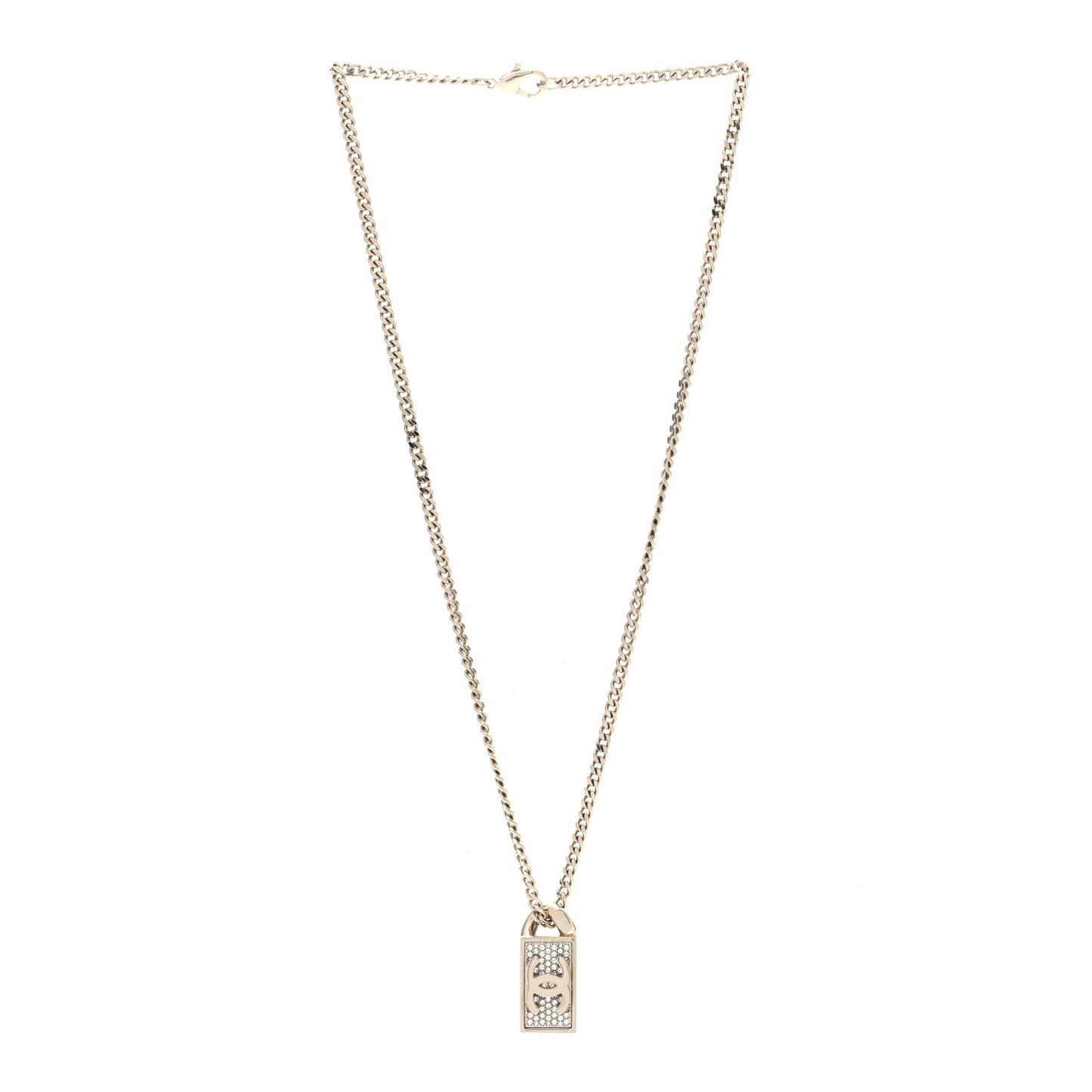 Crystal Dog Tag Charm Necklace Gold