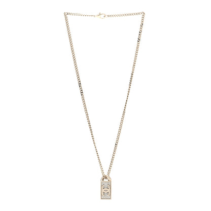 Chanel Crystal Dog Tag Charm Necklace Gold 3 of 6