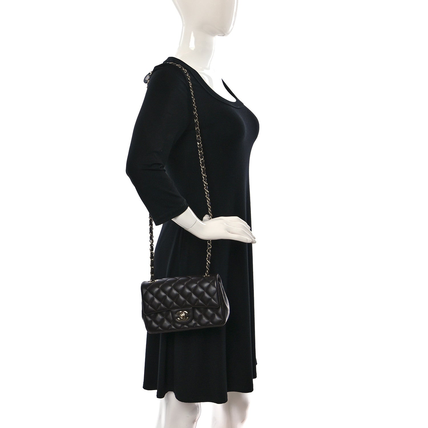 Chanel Lambskin Quilted Mini Rectangular Flap Dark Brown 2 of 9