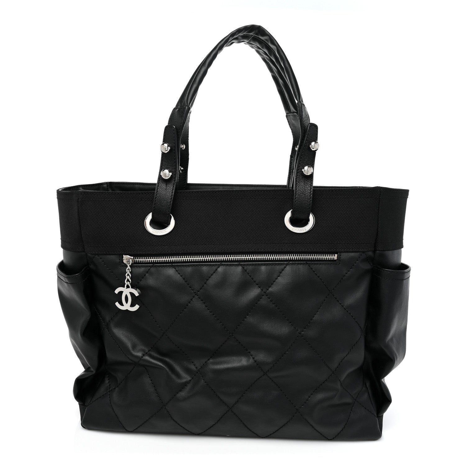 Chanel Coated Canvas Quilted Large Paris Biarritz Tote Black 3 of 9