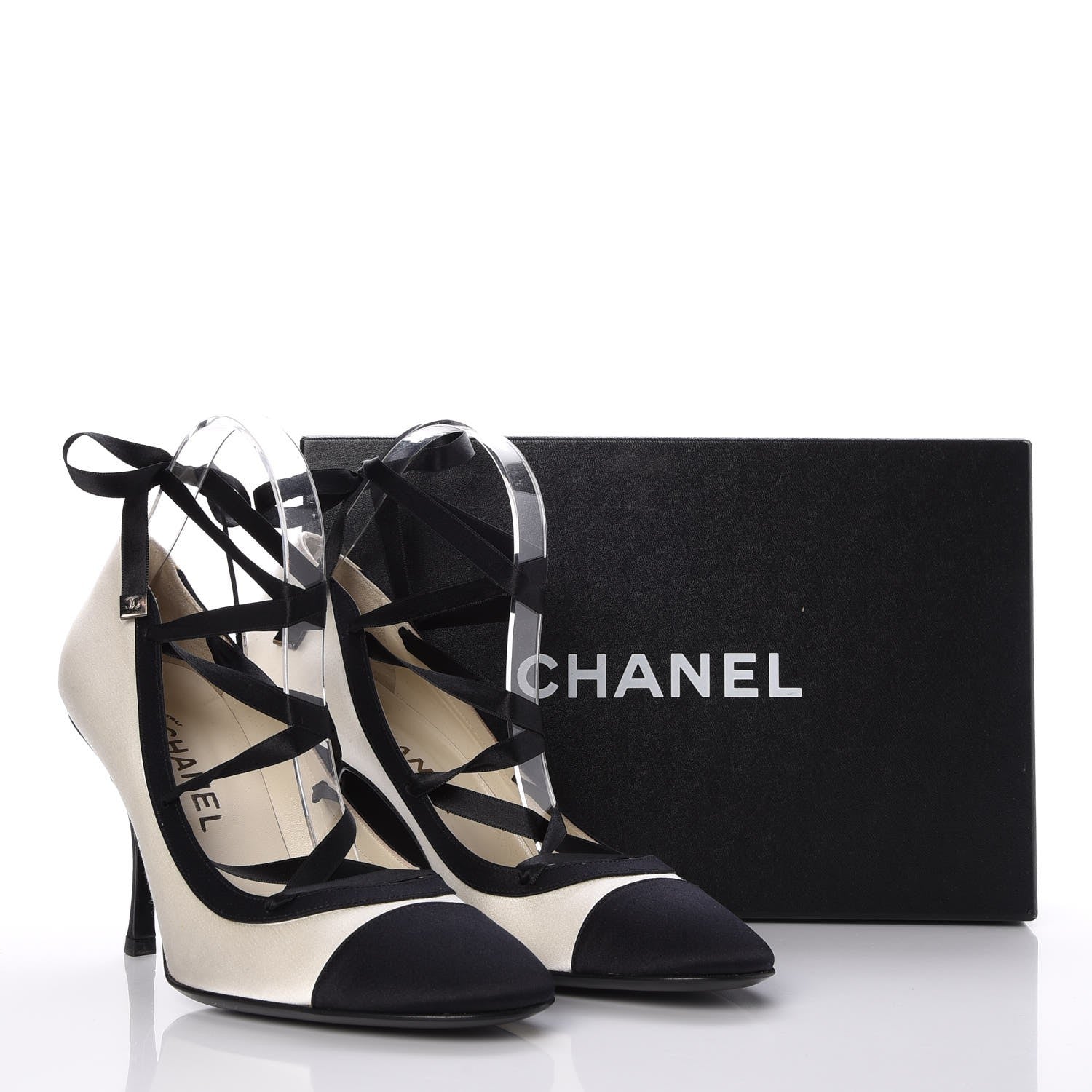 Chanel Satin Cap Toe CC Pumps 39.5 Black 9 of 9