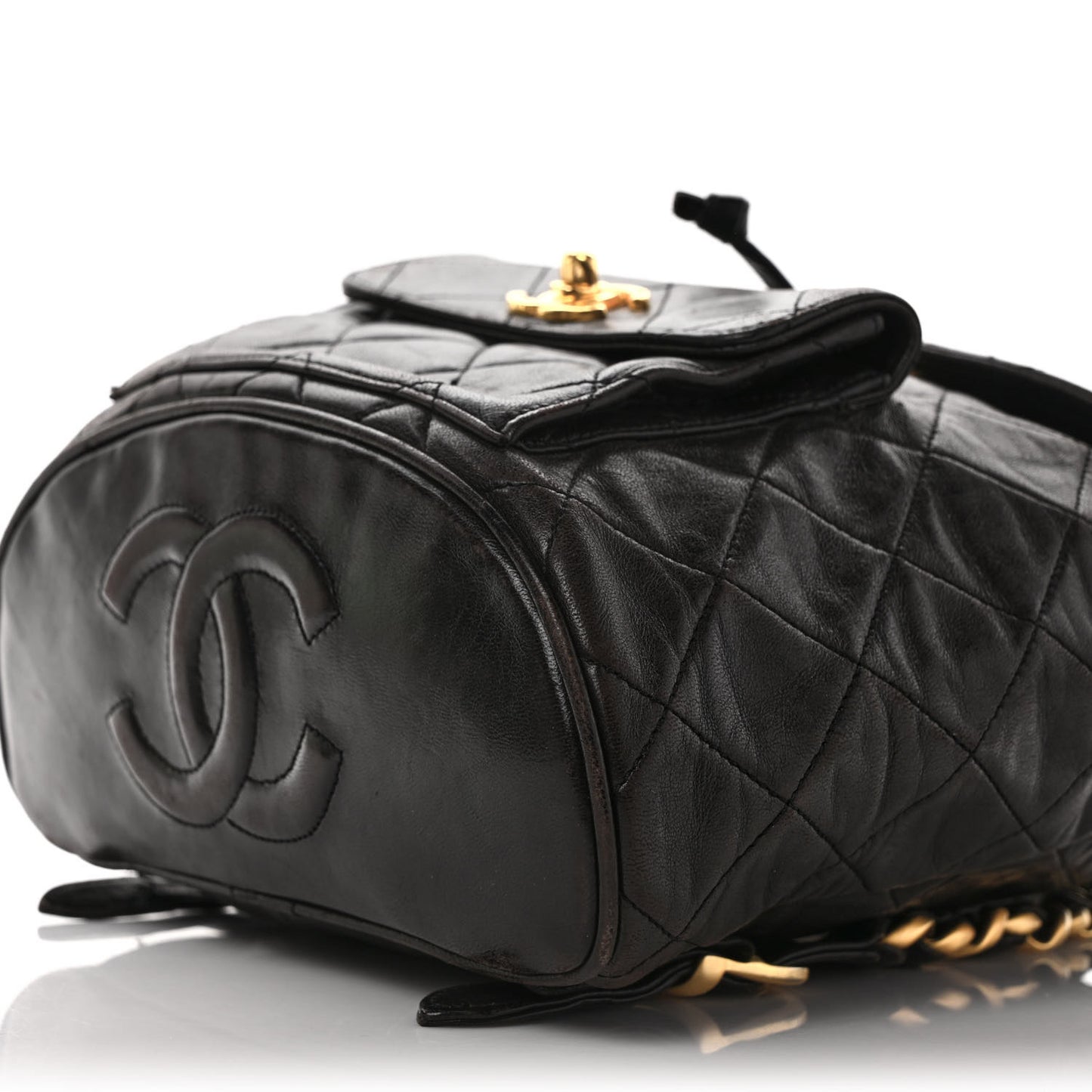 Lambskin Quilted Drawstring Backpack Black