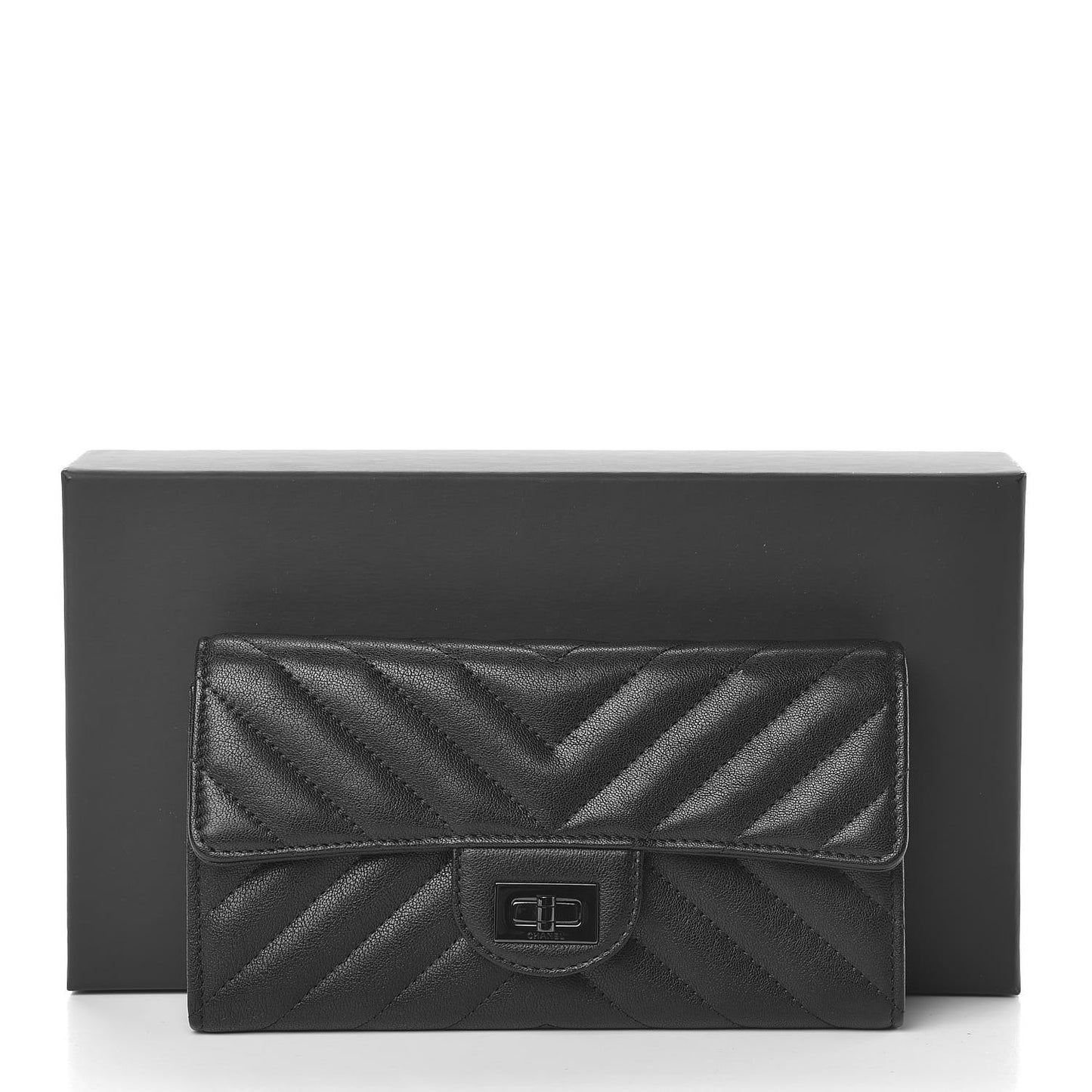 Sheepskin Chevron Quilted Reissue Large Gusset Flap Wallet So Black