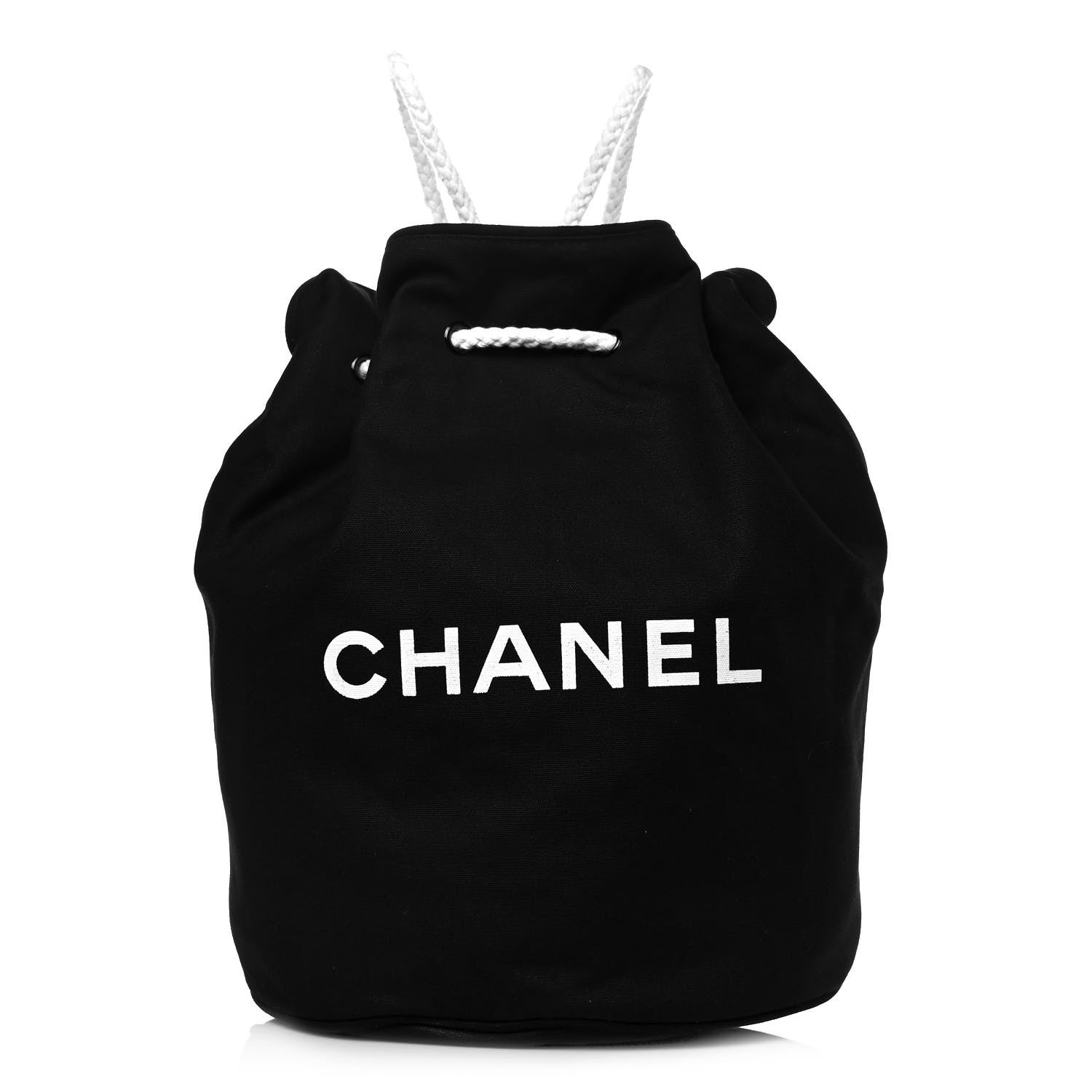 Chanel Canvas Drawstring Backpack Black White 1 of 9