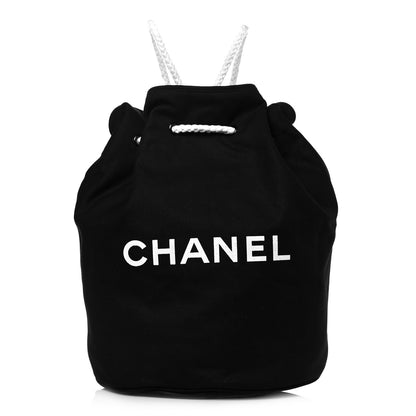 Chanel Canvas Drawstring Backpack Black White 1 of 9