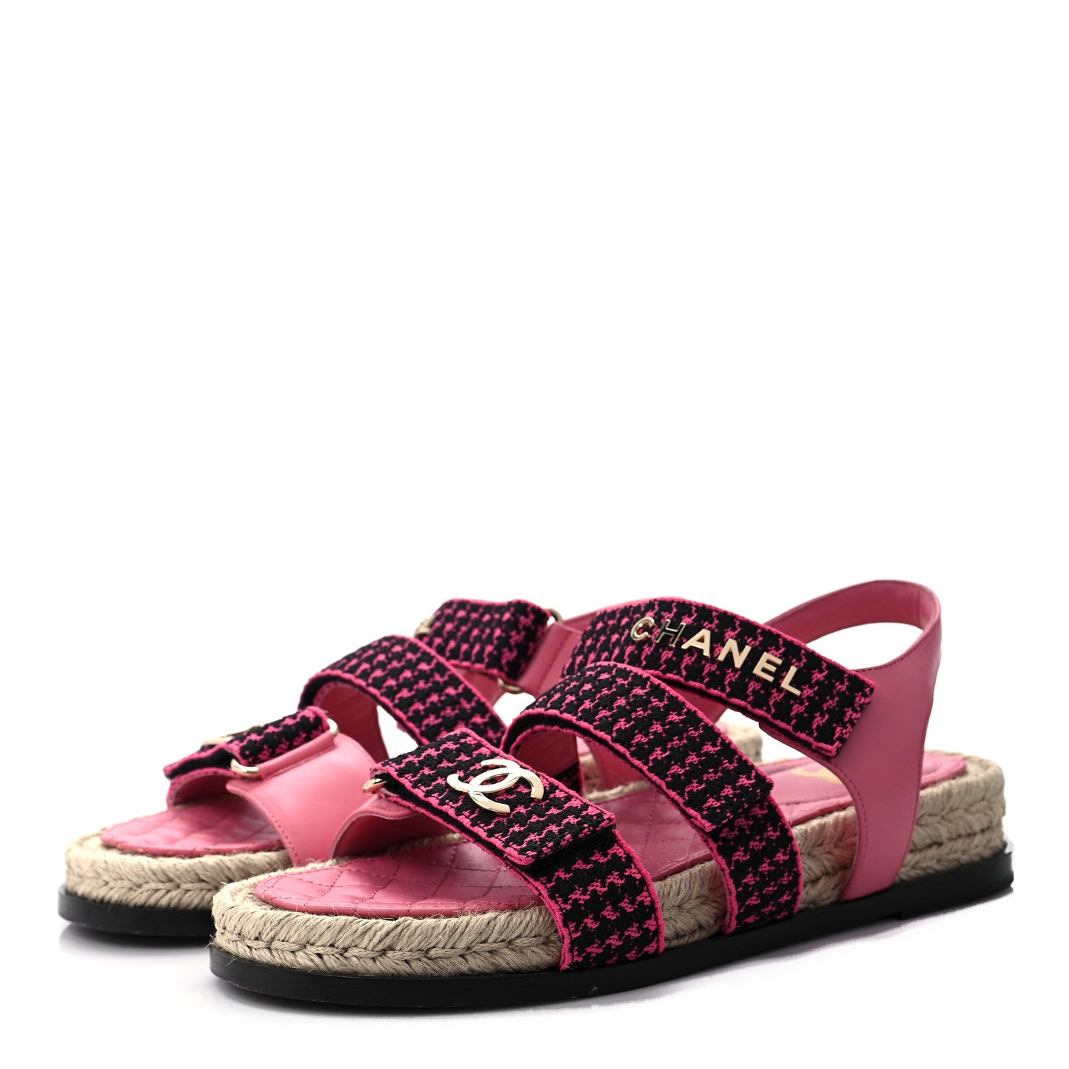 Chanel Stretch Fabric Lambskin CC Flat Sandals 37 Pink Black 3 of 6