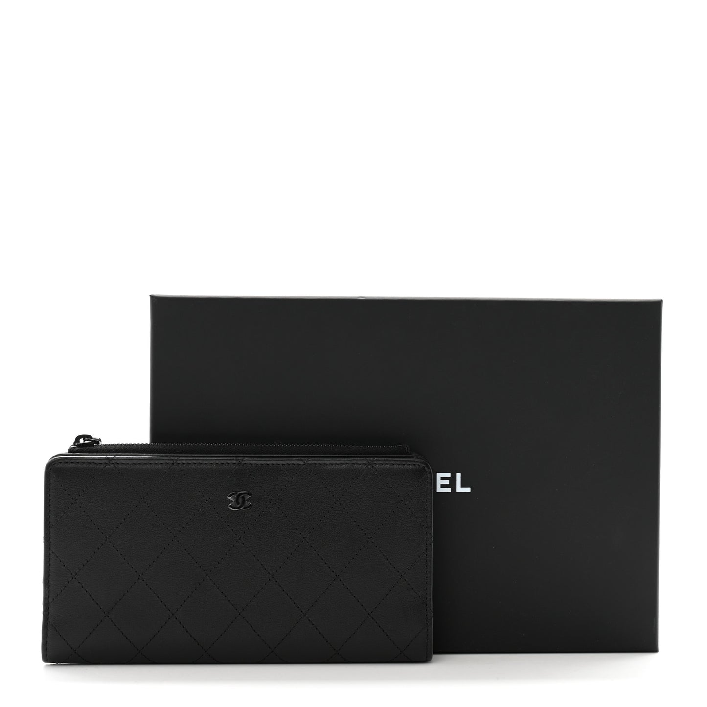 Grained Calfskin Quilted Long Zipped Wallet So Black