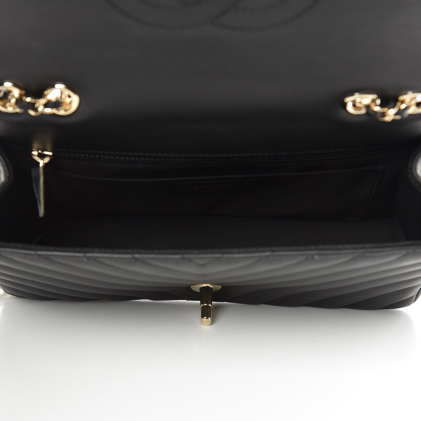 Calfskin Chevron Quilted Statement Flap Black