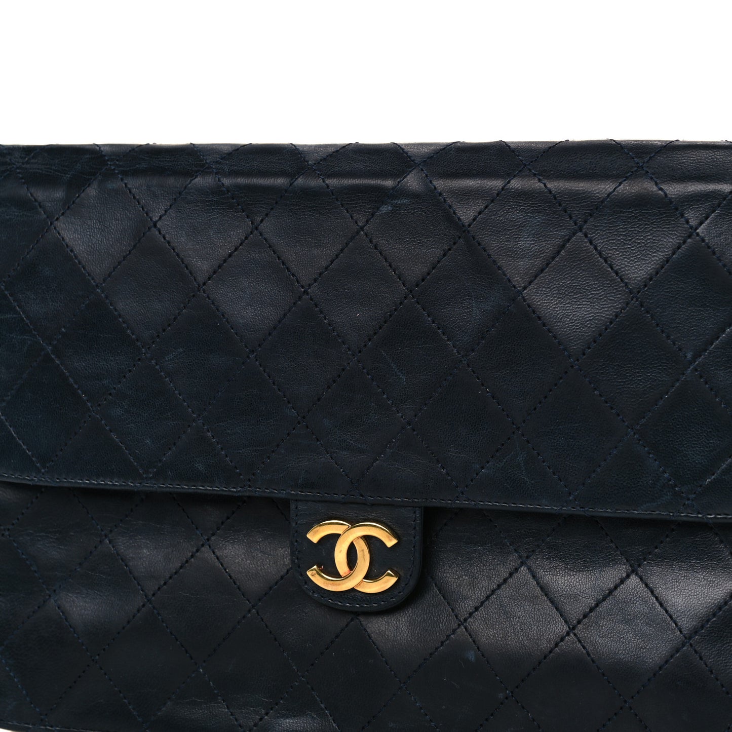 Lambskin Quilted Medium Single Flap Navy