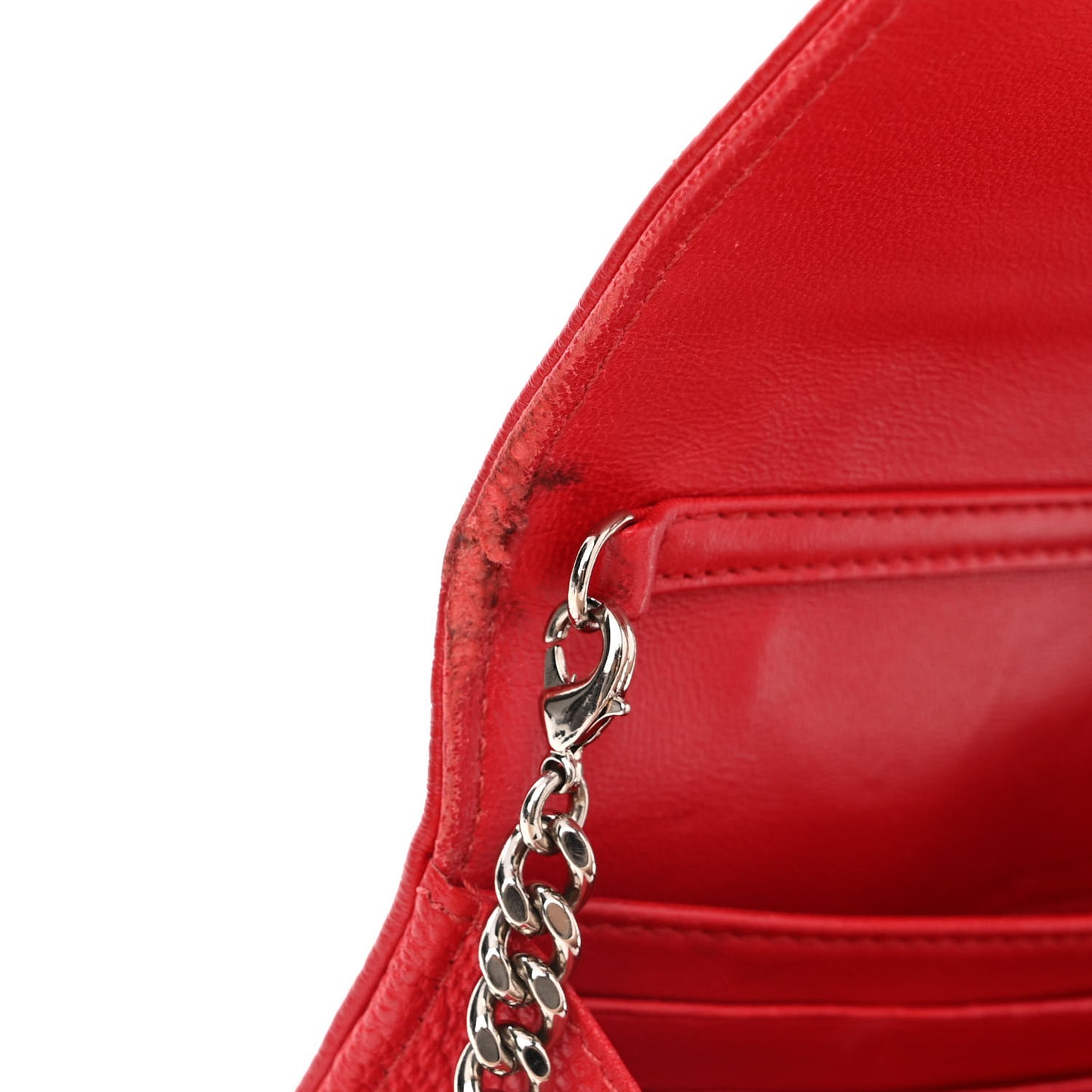Grained Calfskin Diorama Croisiere Chain Wallet Red