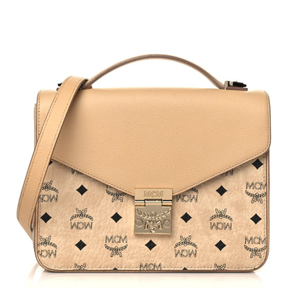 MCM Visetos Calfskin Medium Patricia Satchel Beige 1 of 8