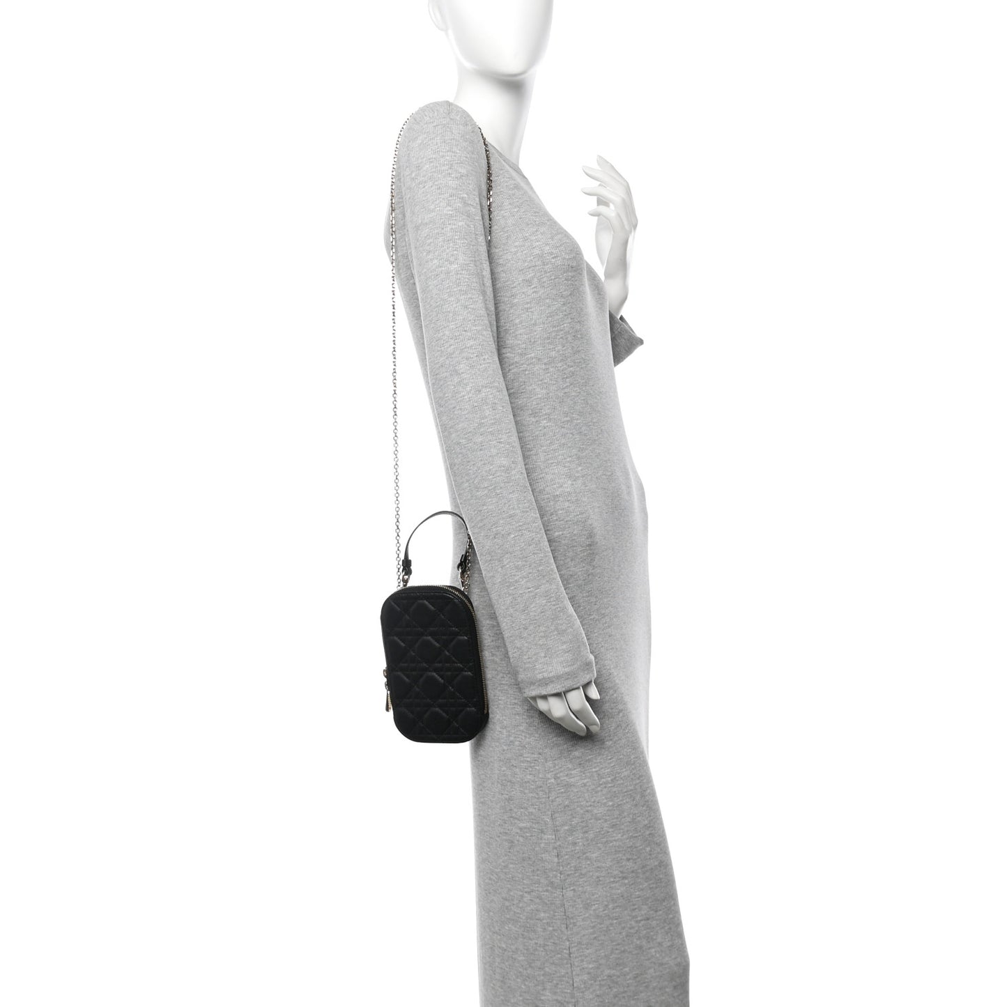 Lambskin Cannage Lady Dior Phone Holder Black