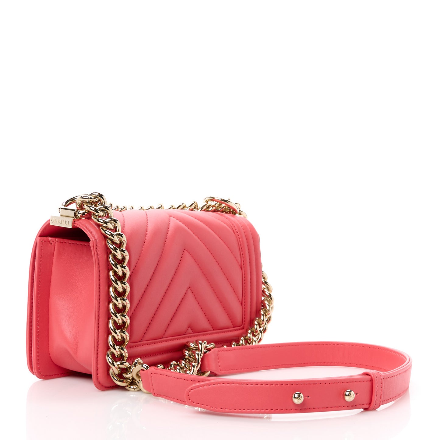 Lambskin Chevron Quilted Small Boy Flap Dark Pink
