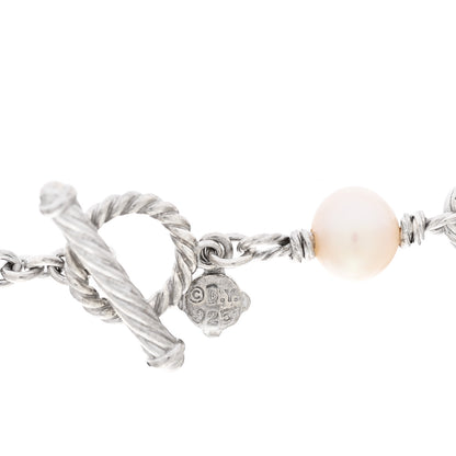 David Yurman Sterling Silver Pearl 9mm Quatrefoil Long Chain Necklace 4 of 5