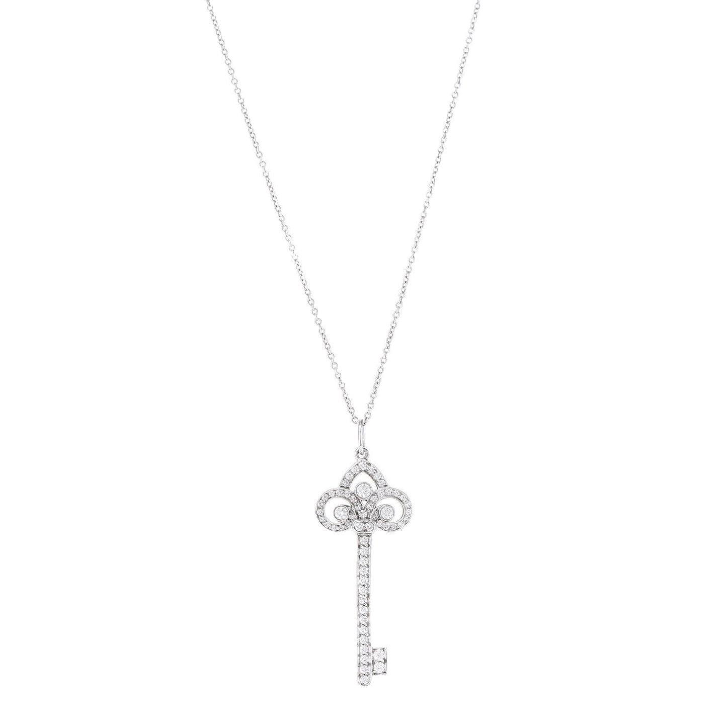 Platinum Diamond .41ct Fleur De Lis Key Pendant Necklace