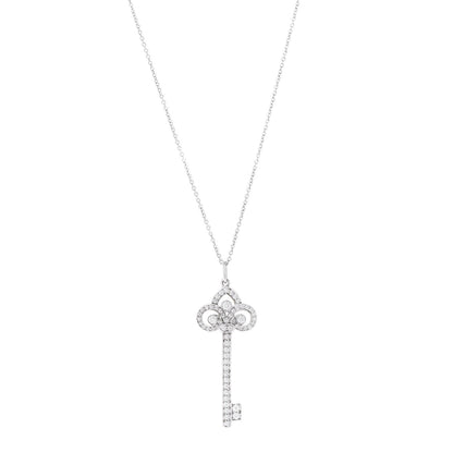 Tiffany Platinum Diamond .41ct Fleur De Lis Key Pendant Necklace 1 of 7