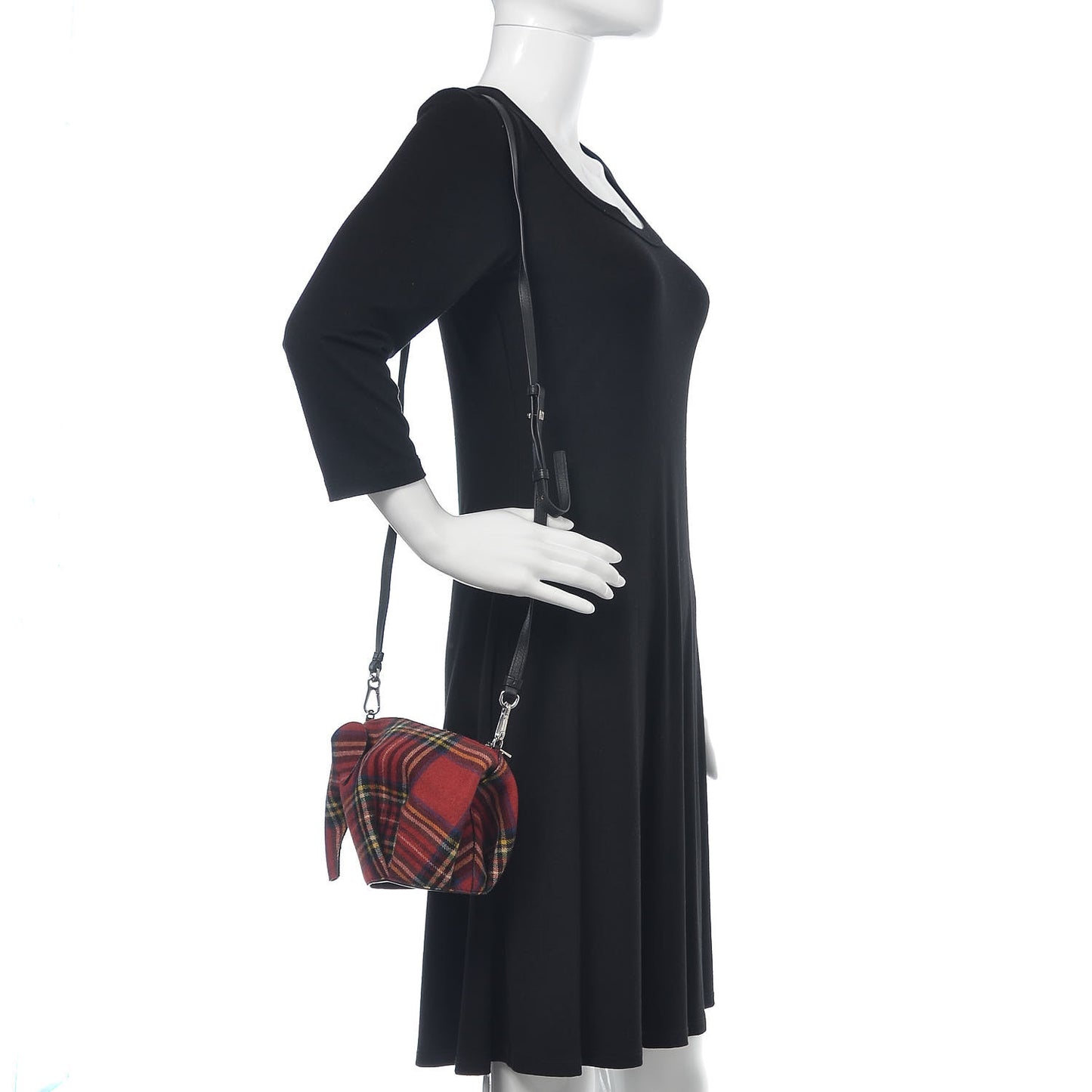 Wool Calfskin Mini Elephant Crossbody Bag Red Tartan