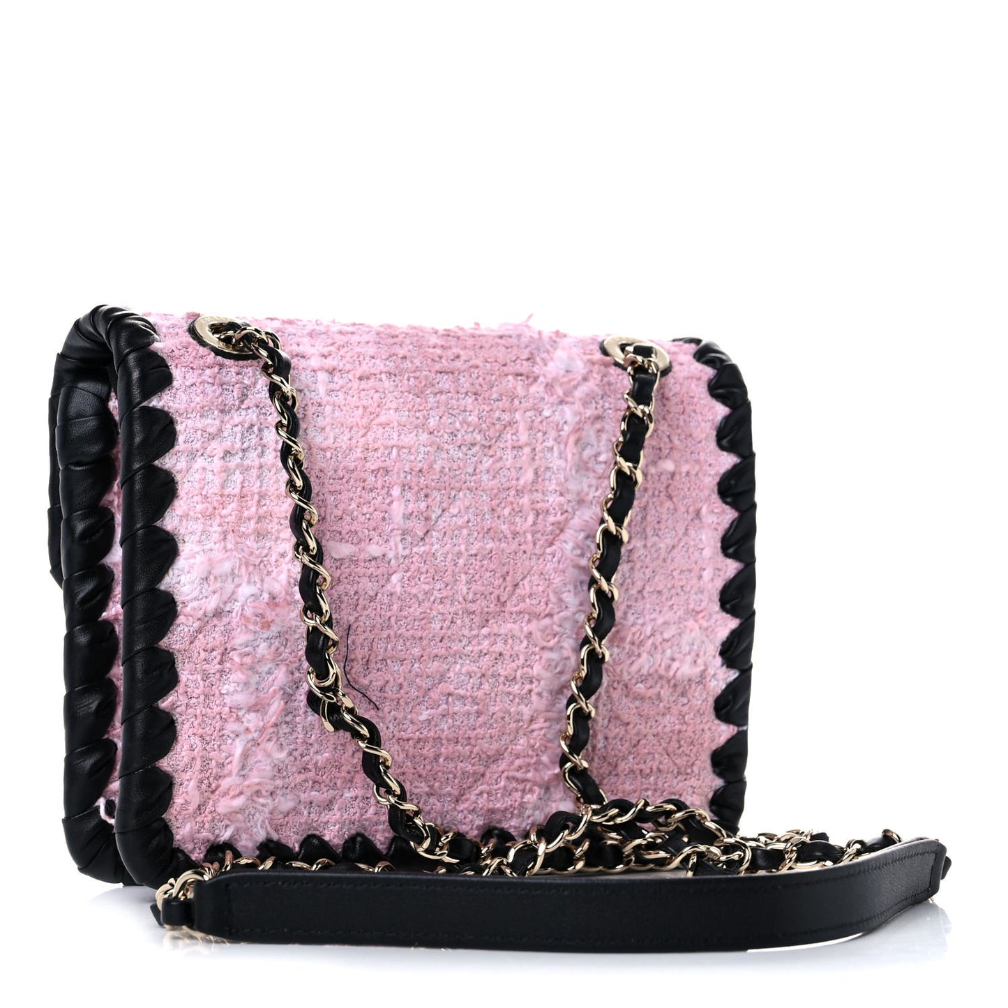Tweed Braided Calfskin Mini My Own Frame Flap Pink Black