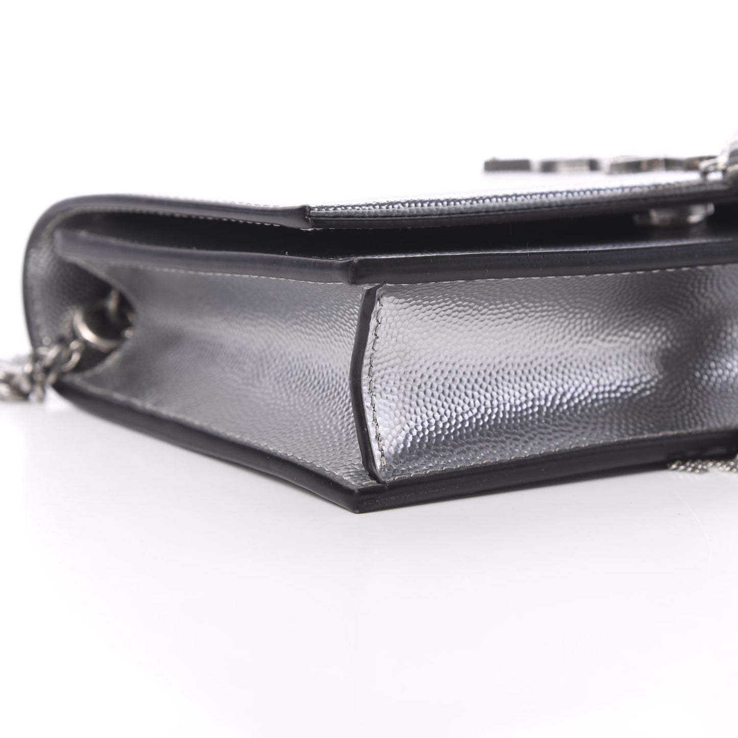Metallic Grain De Poudre Kate Monogram Tassel Chain Wallet Silver