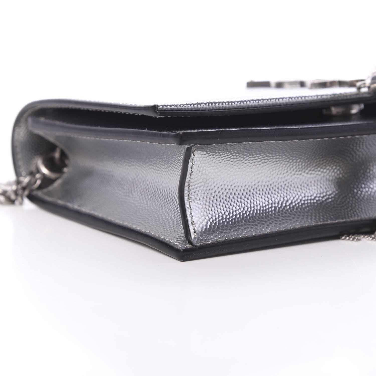 Saint Laurent Metallic Grain De Poudre Kate Monogram Tassel Chain Wallet Silver 9 of 11