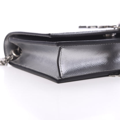 Saint Laurent Metallic Grain De Poudre Kate Monogram Tassel Chain Wallet Silver 9 of 11